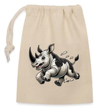 Rhinoceros Running - Closable cotton gift bag (14x20cm) - nature - Front