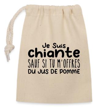Woman who loves Apple Juice. Funny Design Humor - Closable cotton gift bag (14x20cm) - nature - Front
