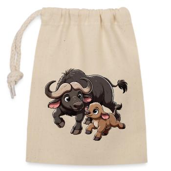 Cape buffalo mother and child - Closable cotton gift bag (14x20cm) - nature - Front