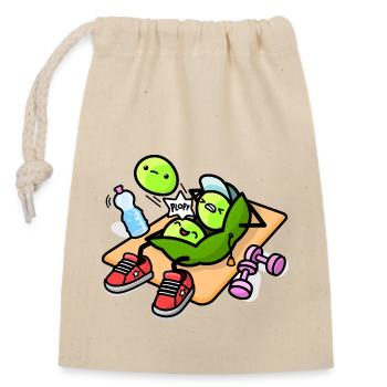Kawaii pea pod during workout - Closable cotton gift bag (14x20cm) - nature - Front