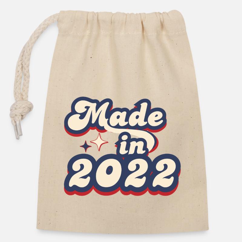 Made in 2022 retro - Sac cadeau en coton avec cordon (14 x 20 cm) - nature