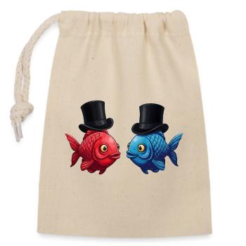 Elegant pairs of fish with top hats - Closable cotton gift bag (14x20cm) - nature - Front
