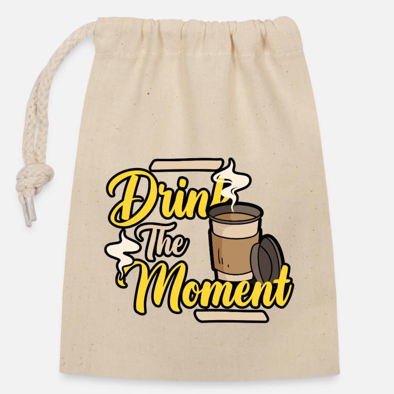 Pause café - Sac cadeau en coton avec cordon (14 x 20 cm) - nature