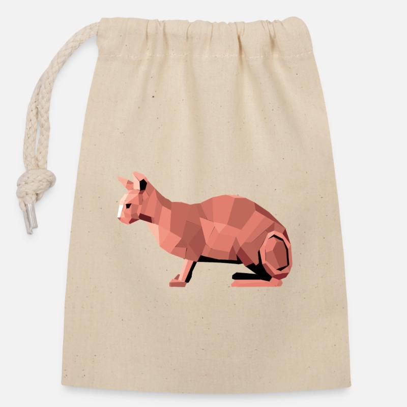 Sphynx Low Poly Cat – Design géométrique - Sac cadeau en coton avec cordon (14 x 20 cm) - nature