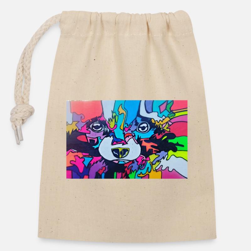 raton laveur coloré - Sac cadeau en coton avec cordon (14 x 20 cm) - nature