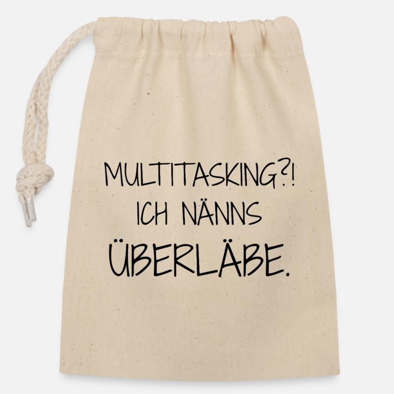 Statement-Design – Ironie trifft Alltag - Verschließbarer Geschenkbeutel aus Baumwolle (14x20cm) - Natur