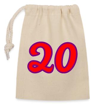 20. 20e ANNIVERSAIRE. ANNIVERSAIRE 20 ANS. 20 ANS. - Sac cadeau en coton avec cordon (14 x 20 cm) - nature - Devant