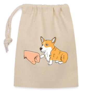 Cute Corgi Dog Fist Bump Paw Greeting Funny Pet - Closable cotton gift bag (14x20cm) - nature - Front