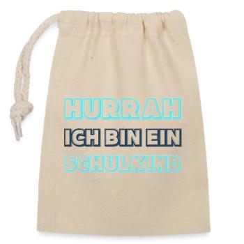Hurra Schulkind Neon Blau Junge  - Verschließbarer Geschenkbeutel aus Baumwolle (14x20cm) - Natur - Vorne