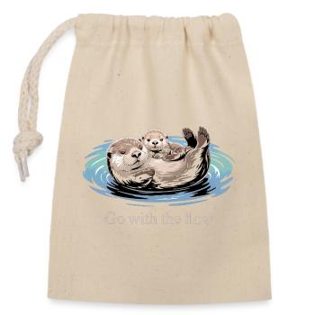 Otter Duo : Laisse Aller avec le Courant - Sac cadeau en coton avec cordon (14 x 20 cm) - nature - Devant