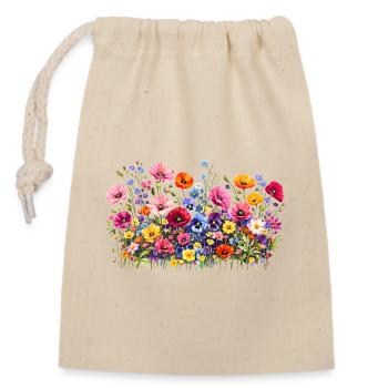 Wildblumen Wiese mit natürliche Aquarellblüten - Verschließbarer Geschenkbeutel aus Baumwolle (14x20cm) - Natur - Vorne