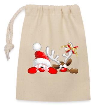 Funny Christmas Santa and Reindeer Peeking - Closable cotton gift bag (14x20cm) - nature - Front