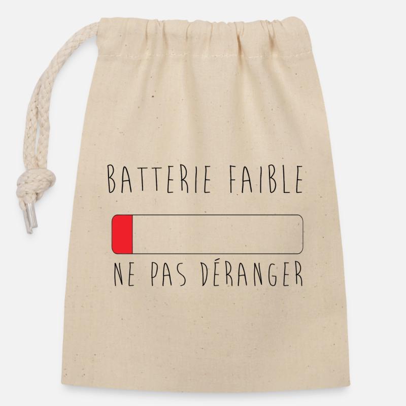 batterie faible, ne pas déranger - Sac cadeau en coton avec cordon (14 x 20 cm) - nature