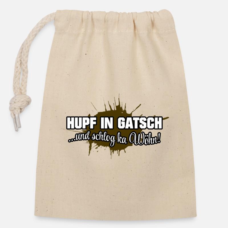 Hupf in Gatsch - Verschließbarer Geschenkbeutel aus Baumwolle (14x20cm) - Natur
