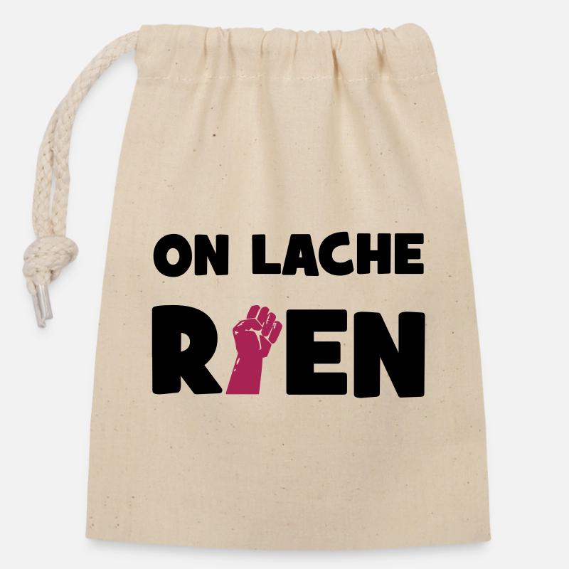 On lâche rien ! - Sac cadeau en coton avec cordon (14 x 20 cm) - nature