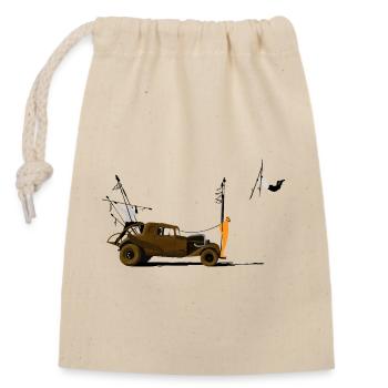 Voiture ancienne et silhouette orange - Sac cadeau en coton avec cordon (14 x 20 cm) - nature - Devant