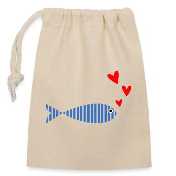 FISCH. SARDINE. FISCH. APRILFISCH. MEER - Verschließbarer Geschenkbeutel aus Baumwolle (14x20cm) - Natur - Vorne