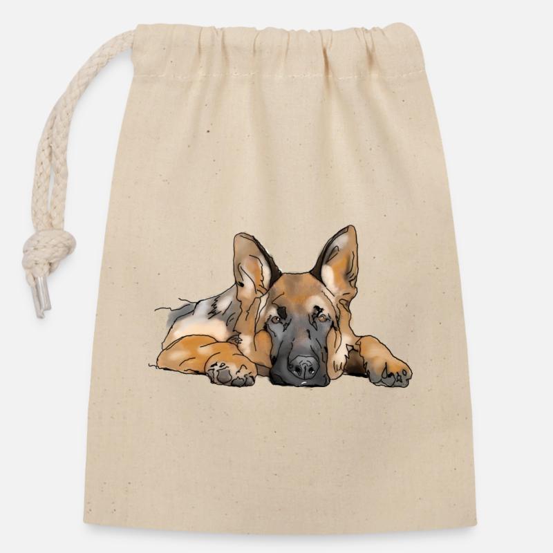 Chien de berger - Sac cadeau en coton avec cordon (14 x 20 cm) - nature