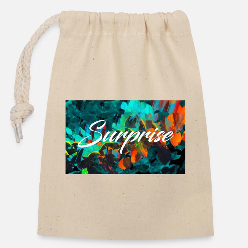 Surprise Colorée Feuillages Script - Sac cadeau en coton avec cordon (14 x 20 cm) - nature