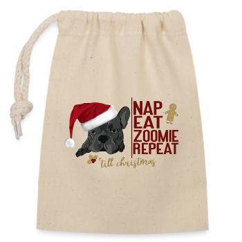 Nap Eat Zoomie Repeat – Noël pour chiens - Sac cadeau en coton avec cordon (14 x 20 cm) - nature - Devant