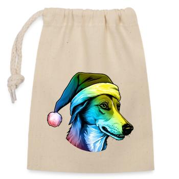 Greyhound Dog Head Christmas Portrait Multicolored - Closable cotton gift bag (14x20cm) - nature - Front