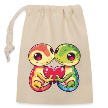 Lézard Gecko Lézard Couple Amour Couple Amoureux - Sac cadeau en coton avec cordon (14 x 20 cm) - nature - Devant