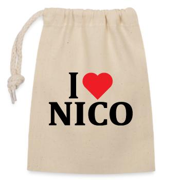 t-shirt I love Nico t-shirt gift idea - Closable cotton gift bag (14x20cm) - nature - Front