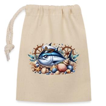 Kapitän Thunfisch - Verschließbarer Geschenkbeutel aus Baumwolle (14x20cm) - Natur - Vorne