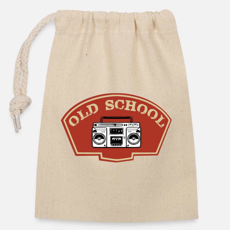 Old school - Closable cotton gift bag (14x20cm) - nature