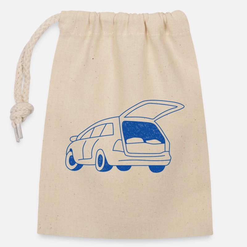 Camping en voiture - Sac cadeau en coton avec cordon (14 x 20 cm) - nature
