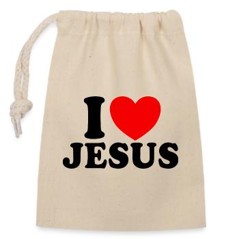 J’aime Jésus, Foi chrétienne, Église, Bibe - Sac cadeau en coton avec cordon (14 x 20 cm) - nature - Devant