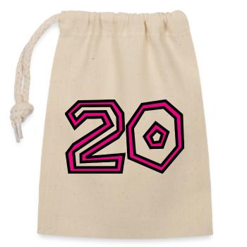 20. 20e ANNIVERSAIRE. ANNIVERSAIRE 20 ANS. 20 ANS. - Sac cadeau en coton avec cordon (14 x 20 cm) - nature - Devant