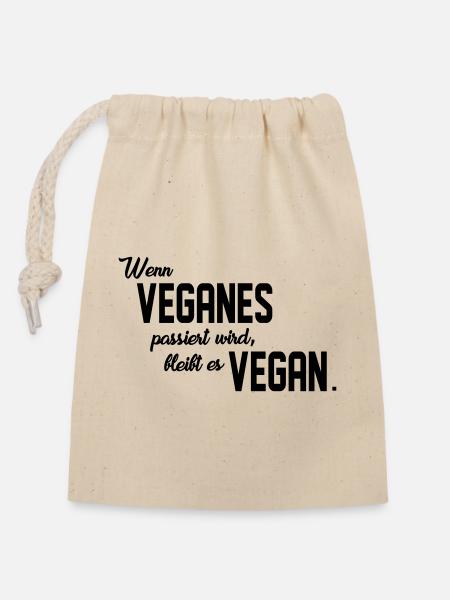 Veganes passiert - Verschließbarer Geschenkbeutel aus Baumwolle (14x20cm) - Natur