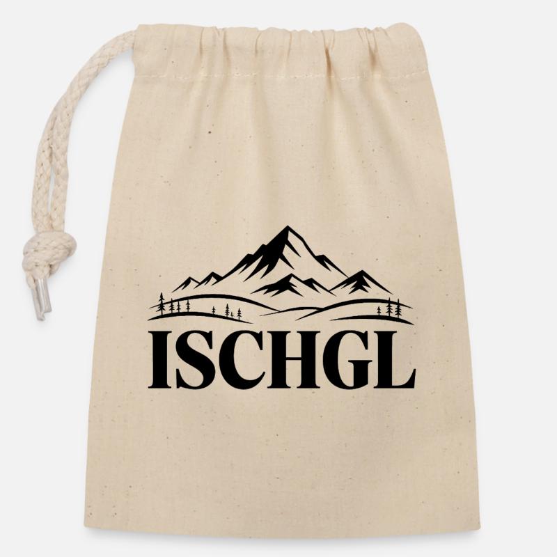 Ischgl - Souvenir Design - Verschließbarer Geschenkbeutel aus Baumwolle (14x20cm) - Natur