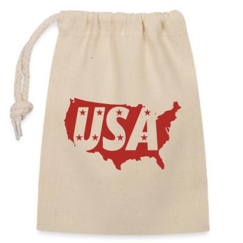 Carte des États-Unis avec des monogrammes de lettres et des étoiles - Sac cadeau en coton avec cordon (14 x 20 cm) - nature - Devant