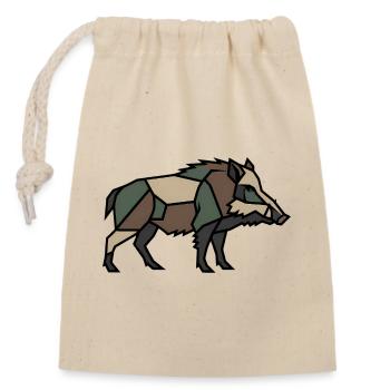 Geometrisches Wildschwein Low Poly - Verschließbarer Geschenkbeutel aus Baumwolle (14x20cm) - Natur - Vorne