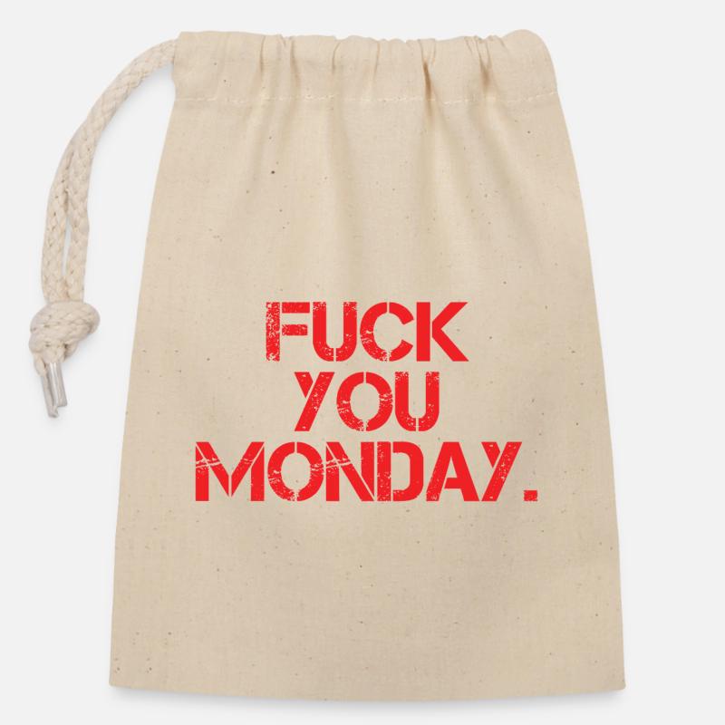 Fick dich Montag - Verschließbarer Geschenkbeutel aus Baumwolle (14x20cm) - Natur