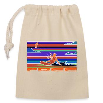 Kitesurf - Verschließbarer Geschenkbeutel aus Baumwolle (14x20cm) - Natur - Vorne