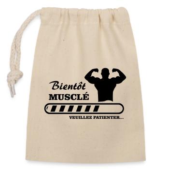 bientôt musclé  - Sac cadeau en coton avec cordon (14 x 20 cm) - nature - Devant