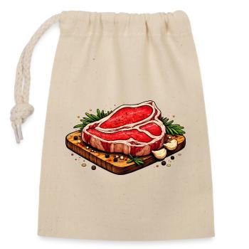 Saftiges Steak Illustration - Verschließbarer Geschenkbeutel aus Baumwolle (14x20cm) - Natur - Vorne