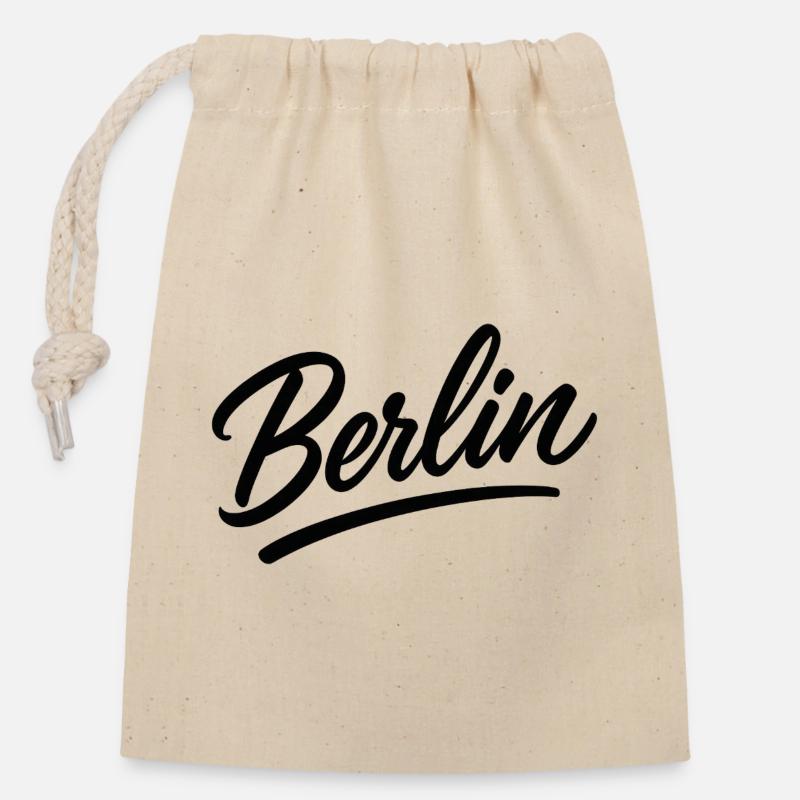 Berlin Schriftzug im Script-Stil - Verschließbarer Geschenkbeutel aus Baumwolle (14x20cm) - Natur
