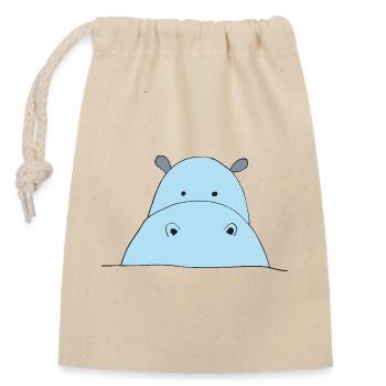 Blauer Hippo Blickfang - Verschließbarer Geschenkbeutel aus Baumwolle (14x20cm) - Natur - Vorne