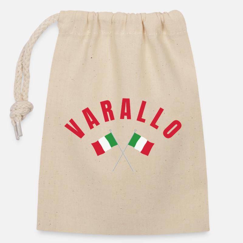 Varallo Italian Crossed Flags  - Closable cotton gift bag (14x20cm) - nature