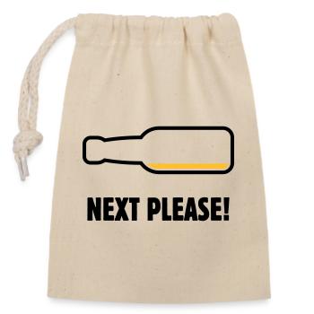 Next Please! (Bier / Bierchen / POS 2C) - Verschließbarer Geschenkbeutel aus Baumwolle (14x20cm) - Natur - Vorne