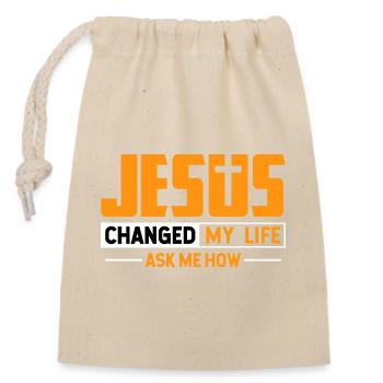 Jesus Changed My Life Ask Me How Design - Closable cotton gift bag (14x20cm) - nature - Front