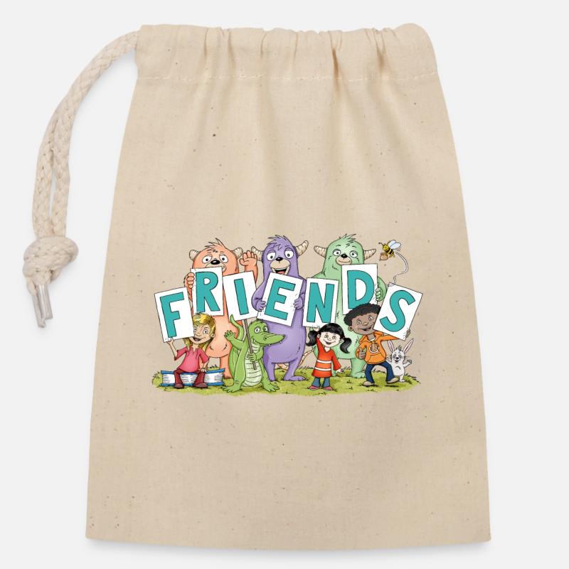amis - Sac cadeau en coton avec cordon (14 x 20 cm) - nature