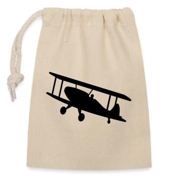 avion - Sac cadeau en coton avec cordon (14 x 20 cm) - nature - Devant