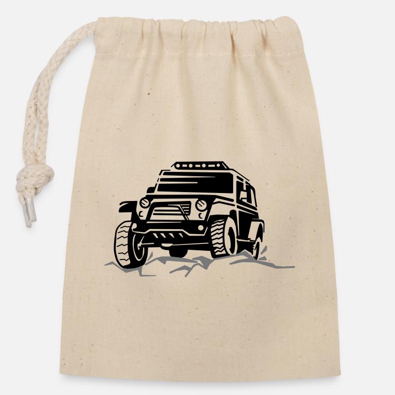 SUV silhouetten - Verschließbarer Geschenkbeutel aus Baumwolle (14x20cm) - Natur