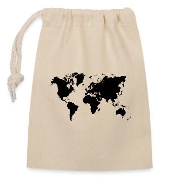 Black world map - Closable cotton gift bag (14x20cm) - nature - Front