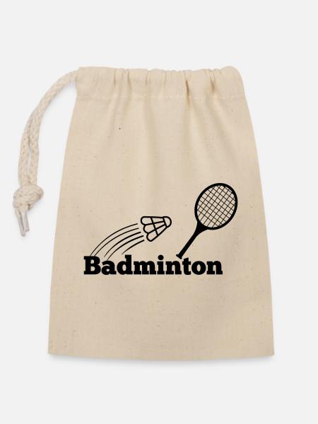 Badmintontext mit Shuttle und Schläger - Verschließbarer Geschenkbeutel aus Baumwolle (14x20cm) - Natur